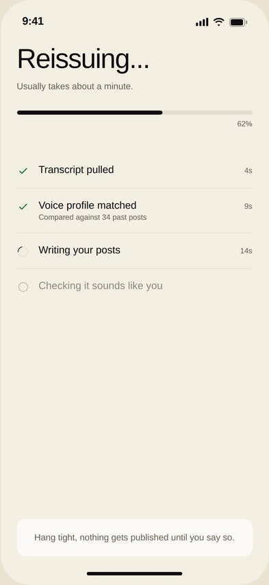 App screen showing the video being read and posts being written